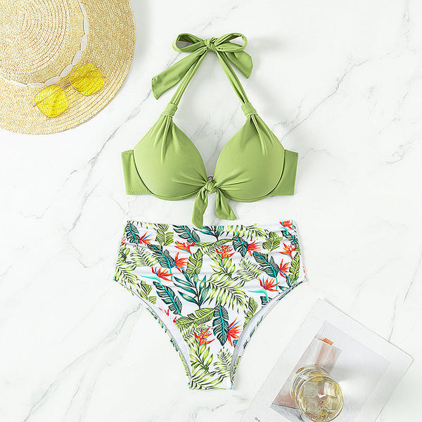 Düz Renkli Baskılı Mayo Plaj Bikini