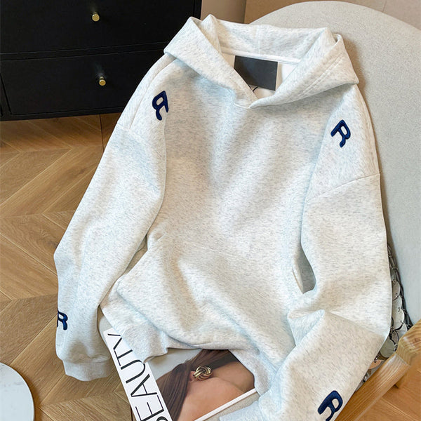 Şık Monogramlı Nakışlı Kapüşonlu Sweatshirt