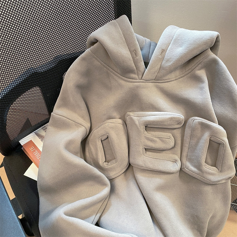 Oversize 3D Monogramlı Kapüşonlu Sweatshirt