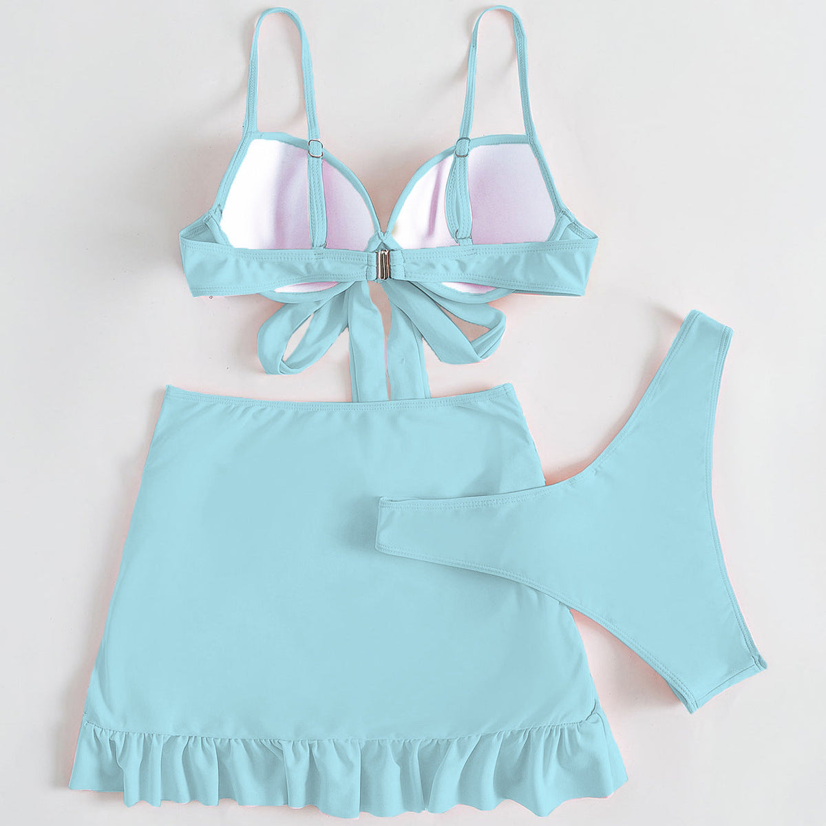 Düz Renk Üç Parça Yüksek Sarma Bikini