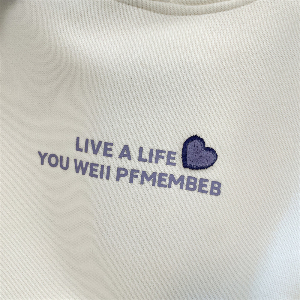 Tatlı Kalp Baskılı Kapüşonlu Sweatshirt