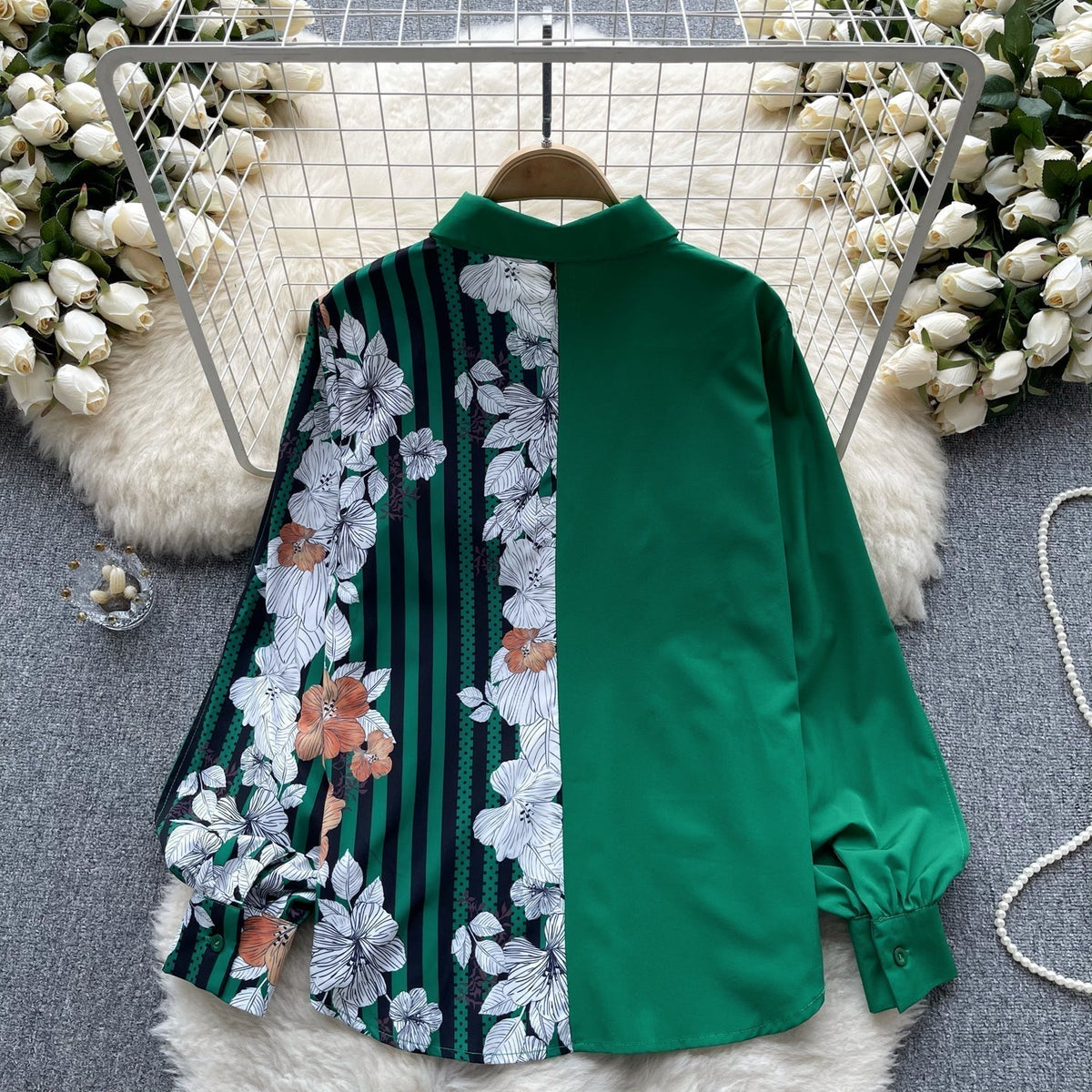 Çiçek Desenli Patcher Loose-fit Gömlek