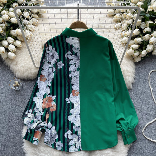 Çiçek Desenli Patcher Loose-fit Gömlek