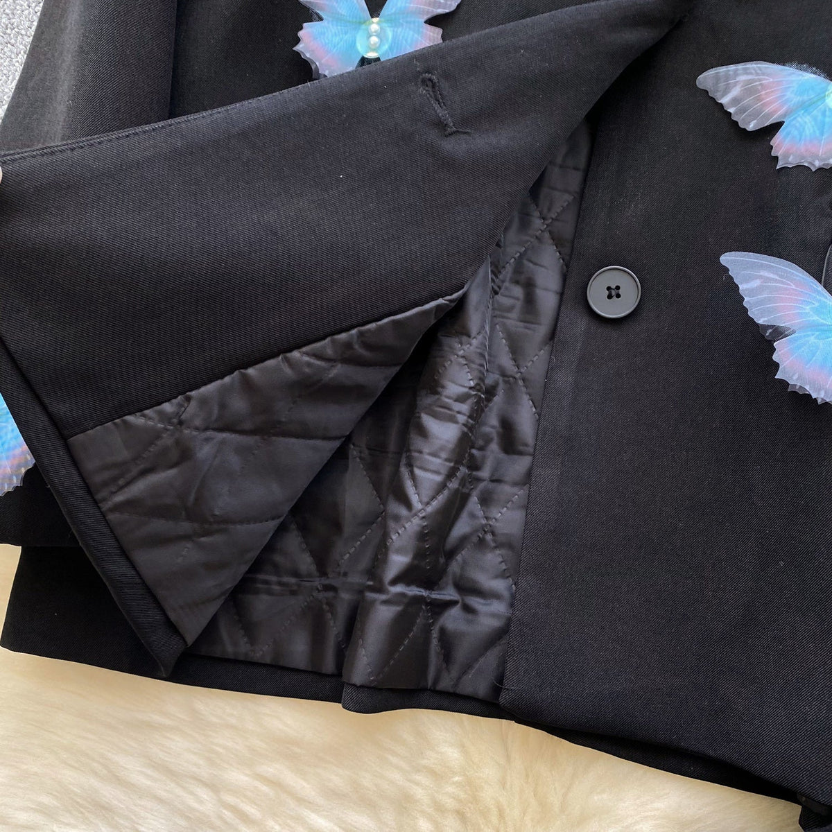 3D Mavi Kelebek Siyah Blazer