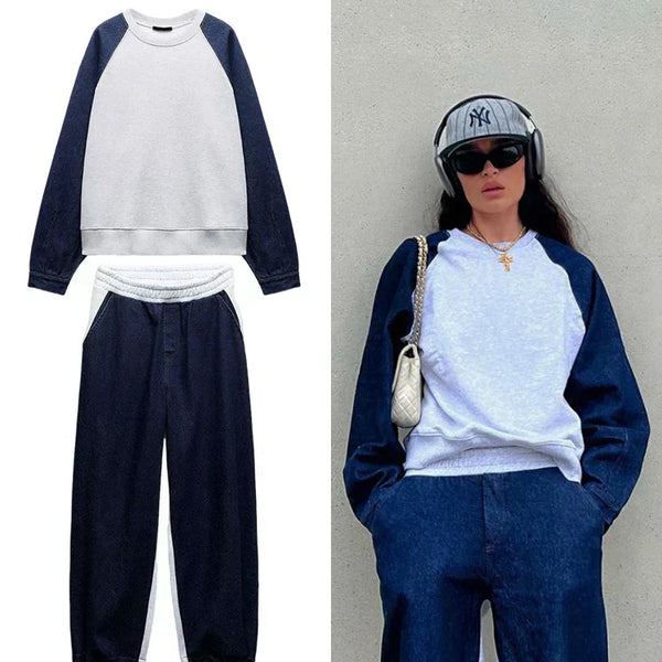 Maike | Denim Sweatshirt Set Kadın