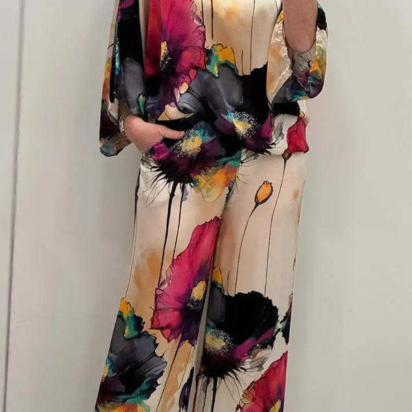 Aleidy | Desenli Saten İkili Set