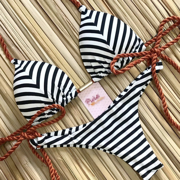 Ekoseli Baskılı Bağcıklı Bikini