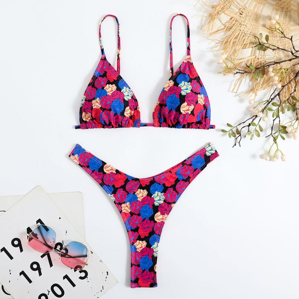 Renkli Çiçek Desenli Halter Bikini