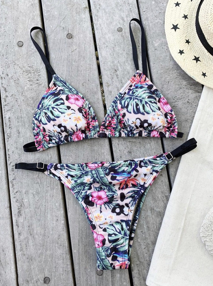 Renkli Leopar Desenli Bağcıklı Bikini