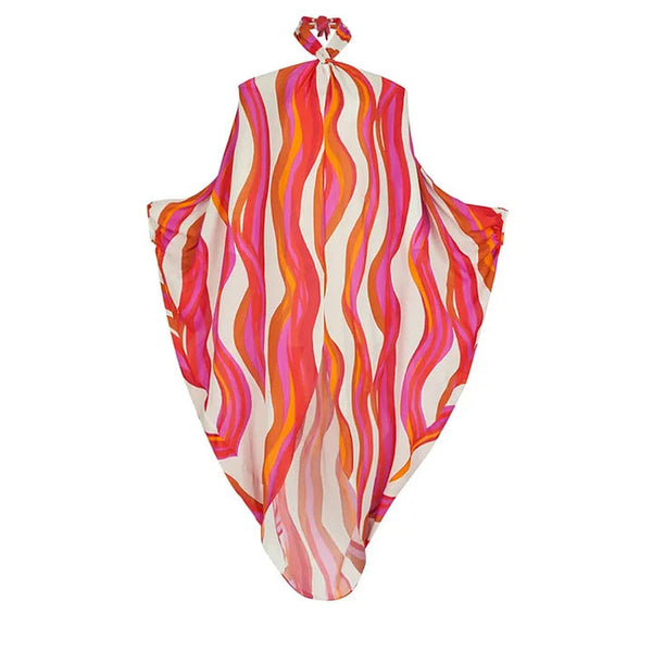 V-yaka Halter Mayo&Elbise Baskılı 2 Parça