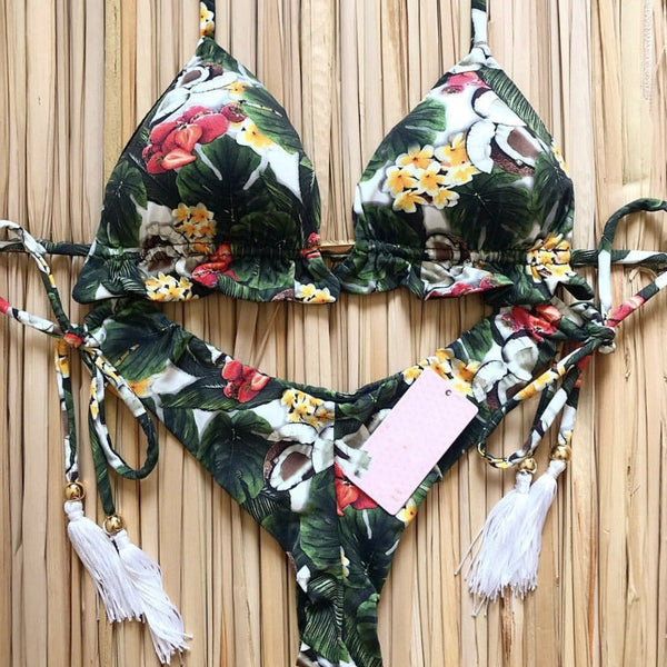 Renkli Baskılı Bağcıklı Bikini