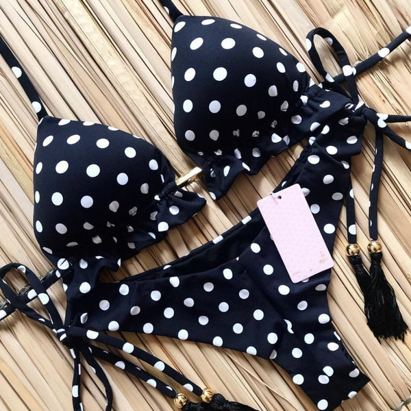 Renkli Baskılı Bağcıklı Bikini
