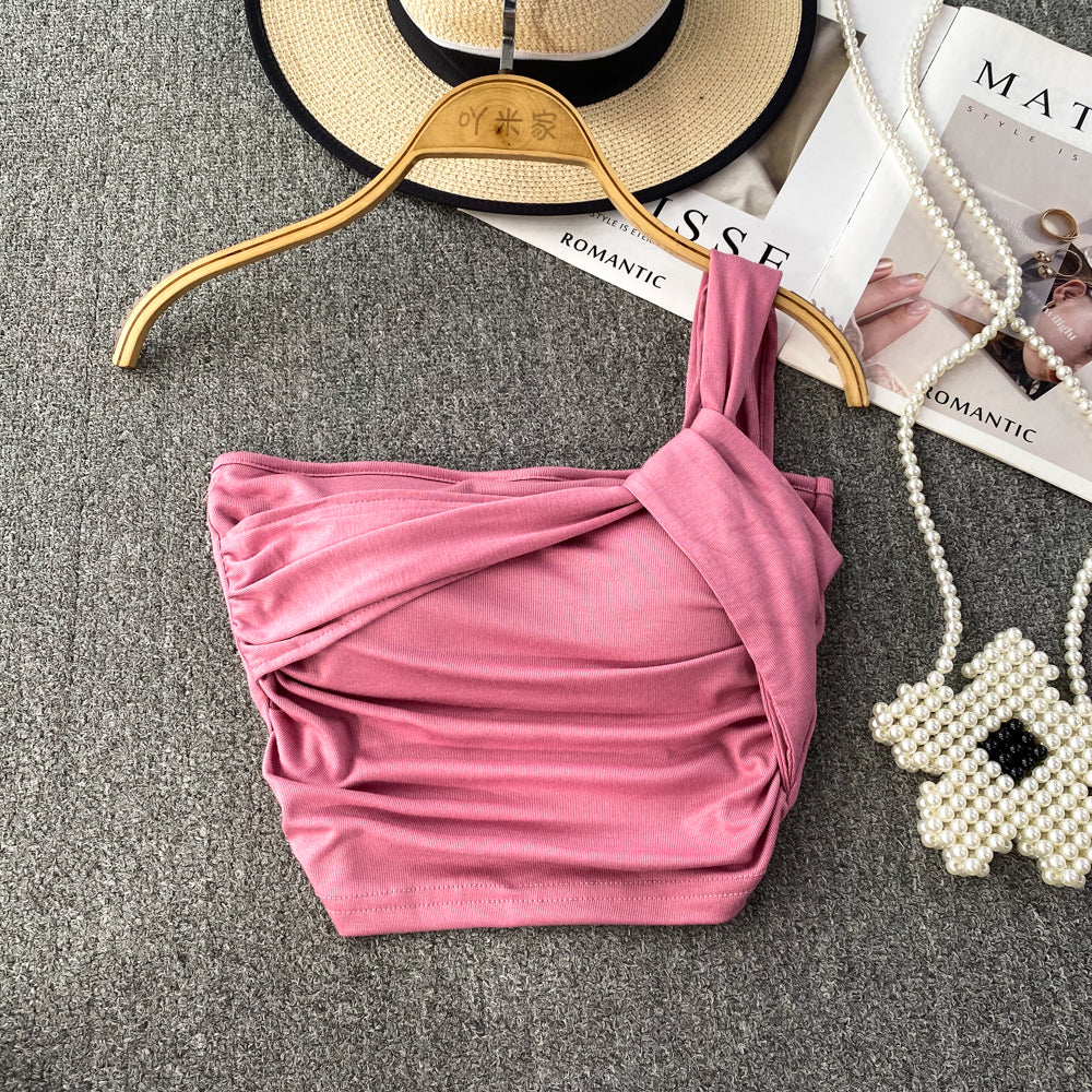 Nish Düz Renk Düğümlü Crop Bluz