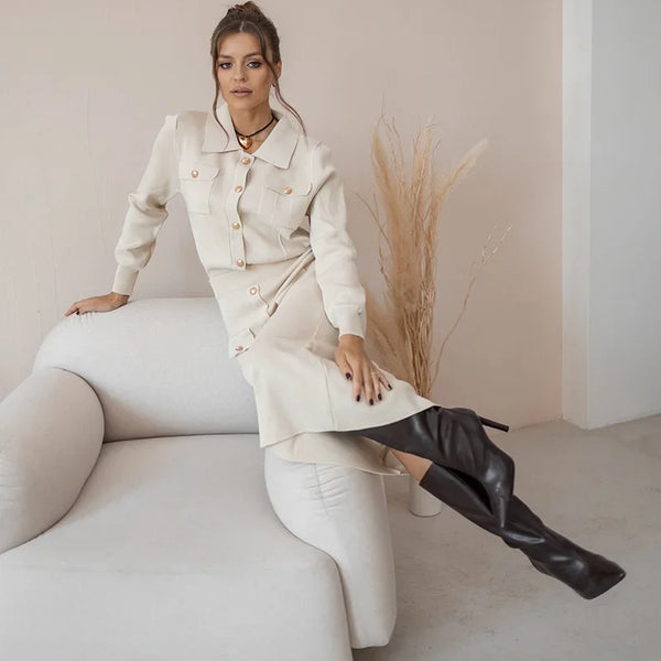 Misaki | Kadın Blazer Etek Seti Vintage Görünüm