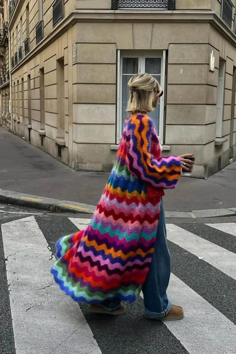 Dalga Desenli Mohair-Kardigan