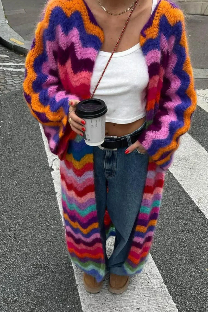 Dalga Desenli Mohair-Kardigan