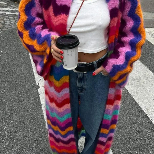 Dalga Desenli Mohair-Kardigan