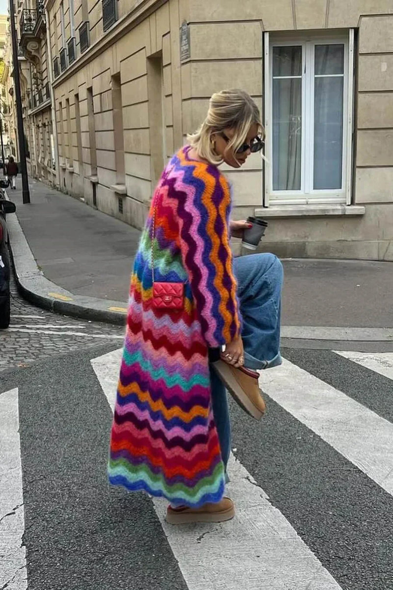 Dalga Desenli Mohair-Kardigan