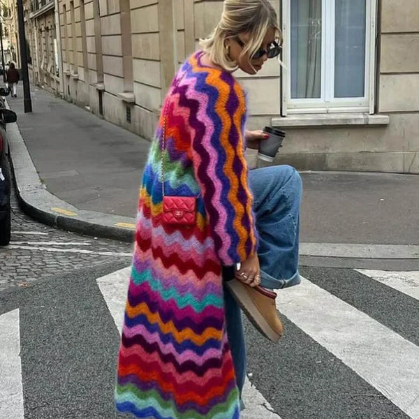 Dalga Desenli Mohair-Kardigan