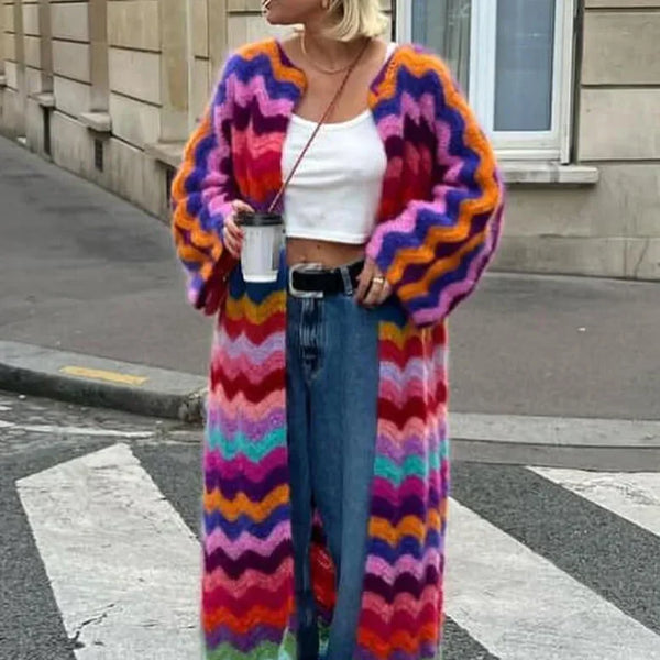 Dalga Desenli Mohair-Kardigan