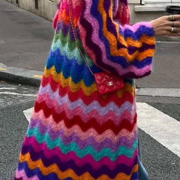 Dalga Desenli Mohair-Kardigan