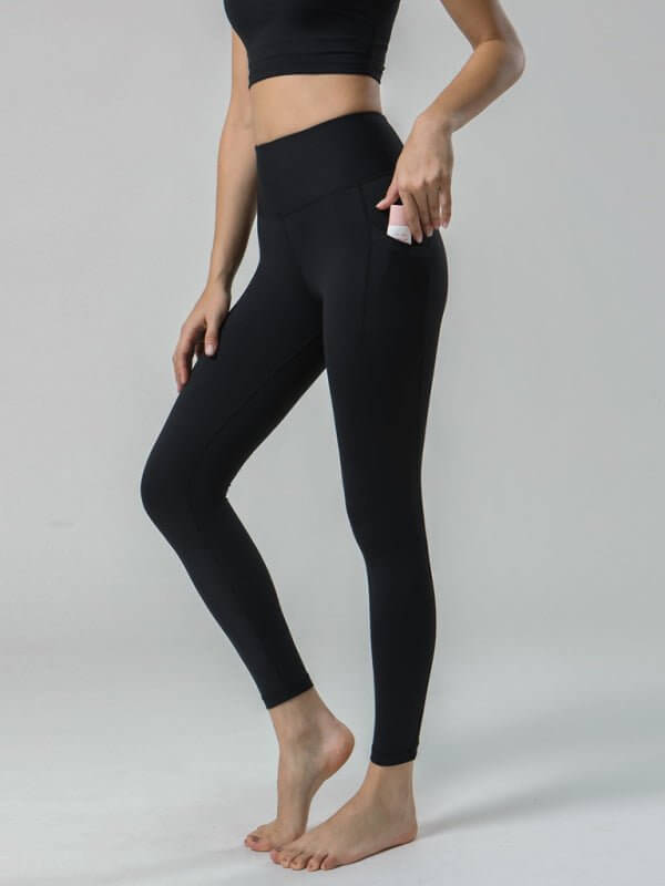 Çift Taraflı Fırçalanmış Yoga Dokuzuncu Pantolon, Yüksek Bel, Cepli, Kadınlar için Spor Yoga Pantolonu