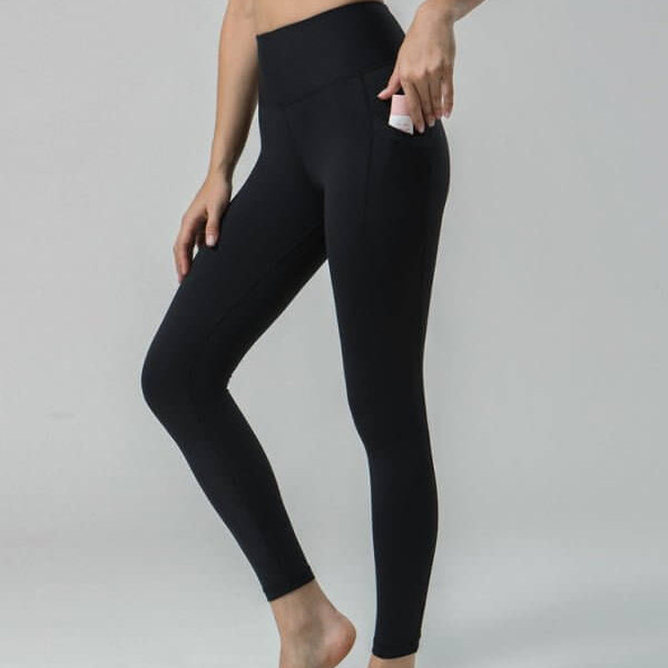 Çift Taraflı Fırçalanmış Yoga Dokuzuncu Pantolon, Yüksek Bel, Cepli, Kadınlar için Spor Yoga Pantolonu