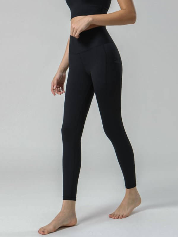 Çift Taraflı Fırçalanmış Yoga Dokuzuncu Pantolon, Yüksek Bel, Cepli, Kadınlar için Spor Yoga Pantolonu