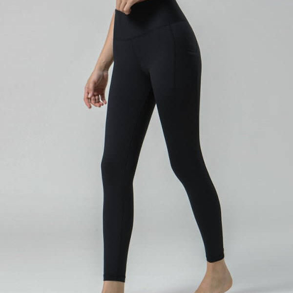 Çift Taraflı Fırçalanmış Yoga Dokuzuncu Pantolon, Yüksek Bel, Cepli, Kadınlar için Spor Yoga Pantolonu