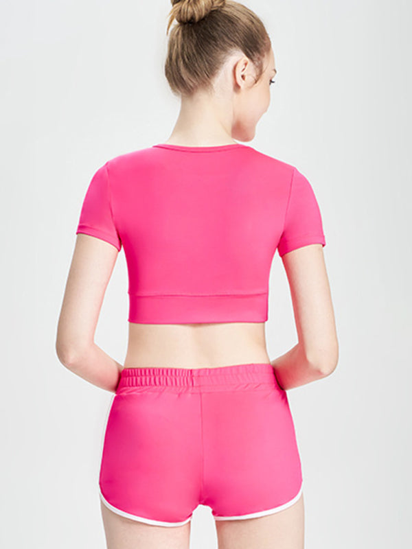 Yeni Kısa T-shirt Spor Rahat Şort İki Parça Koşu Fitness Takımı
