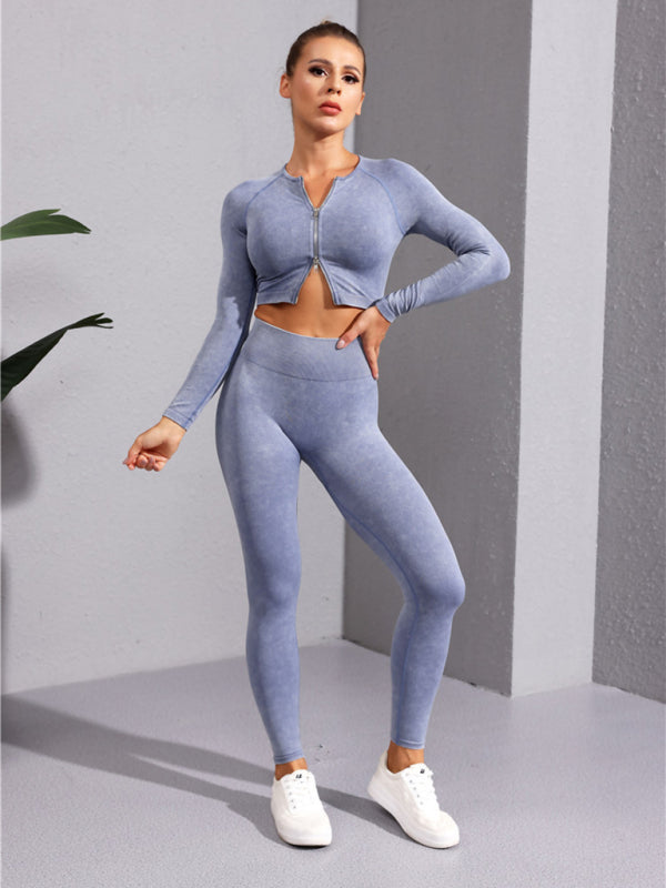 Yeni çok renkli fitness uzun kollu yoga fermuarlı ceket