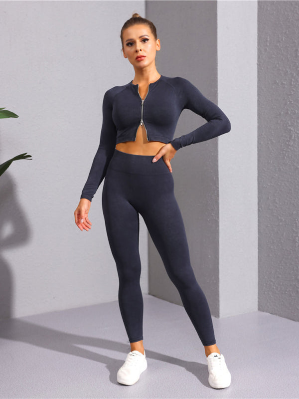 Yeni çok renkli fitness uzun kollu yoga fermuarlı ceket