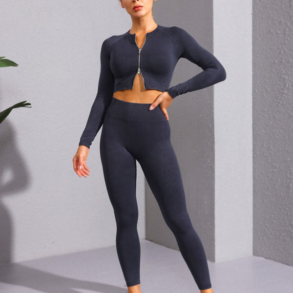 Yeni çok renkli fitness uzun kollu yoga fermuarlı ceket