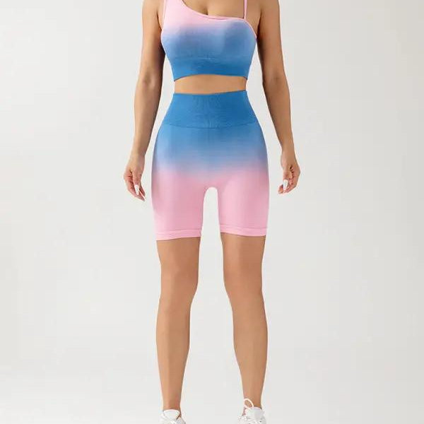 Dikişsiz, nefes alabilen, vücuda oturan Spor Takımı, Üç Noktalı Kadınlar için Renk Geçişi, Yoga Pantolonu + Üst