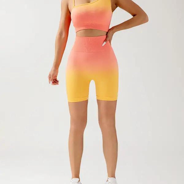 Dikişsiz, nefes alabilen, vücuda oturan Spor Takımı, Üç Noktalı Kadınlar için Renk Geçişi, Yoga Pantolonu + Üst