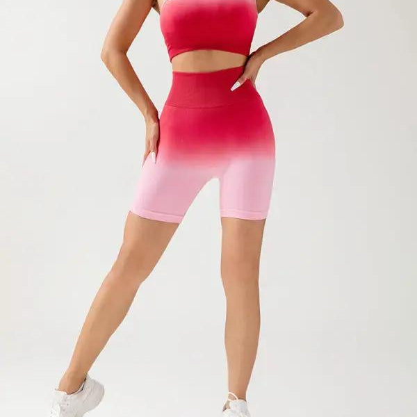 Dikişsiz, nefes alabilen, vücuda oturan Spor Takımı, Üç Noktalı Kadınlar için Renk Geçişi, Yoga Pantolonu + Üst