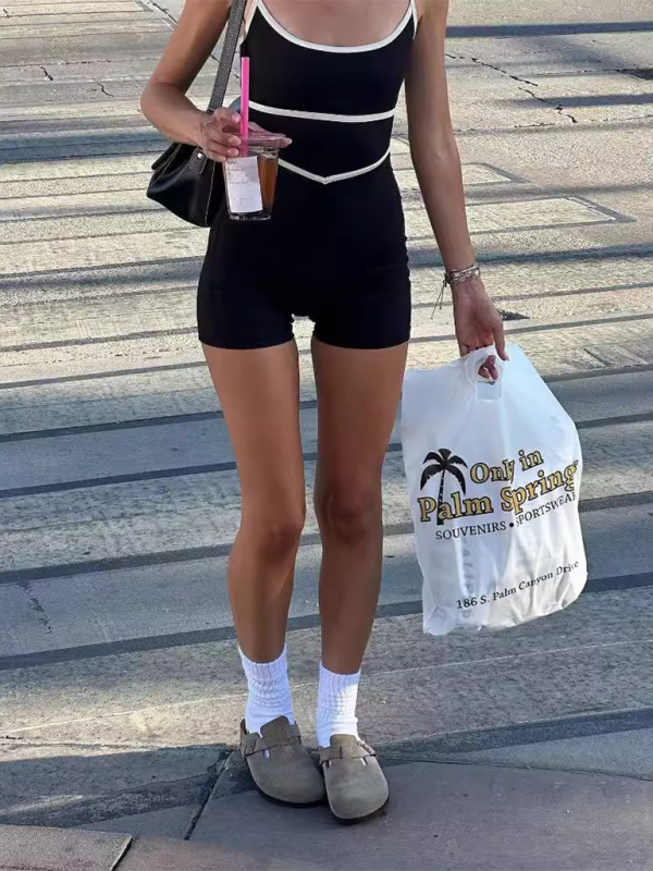 Kadınlar yeni sokak rahat üst giyim ince spor stil sıcak kız askı kontrast renk tulum