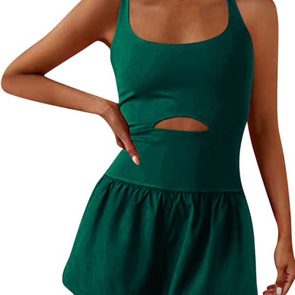 Kadın Güzel Sırt Çift Askılı Dar Jumpsuit Yoga Spor Jumpsuit Şort