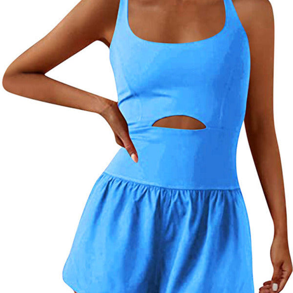 Kadın Güzel Sırt Çift Askılı Dar Jumpsuit Yoga Spor Jumpsuit Şort