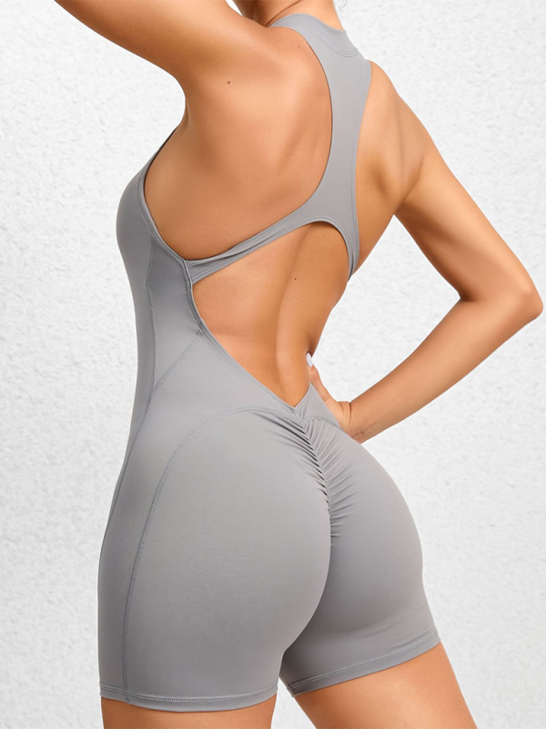 Dar Spor-Yoga Pantolonu, Fermuarlı ve Şeftali Renkli Kalçalar, Tek Parça, Hızla Kuruyan, Plise Detaylı Fitness Tulum