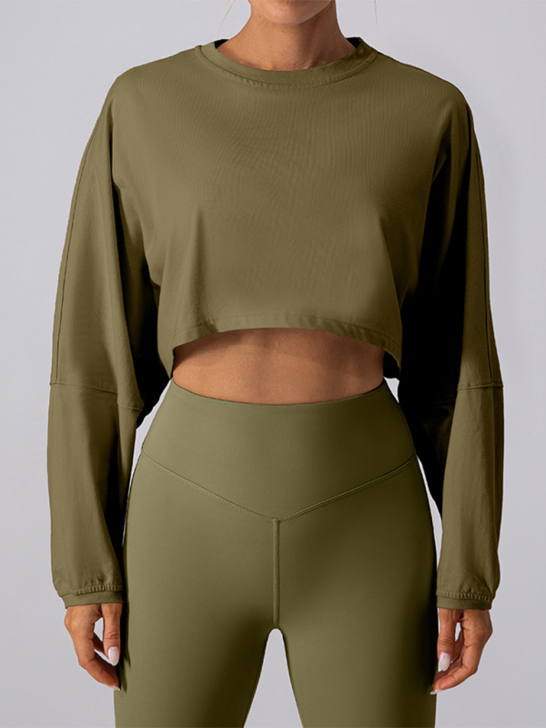 Yuvarlak Yaka Sweatshirt T-Shirt Spor Kısa Temel Tişört Yoga Koşu Rahat Uzun Kollu Tişört