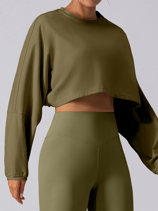 Yuvarlak Yaka Sweatshirt T-Shirt Spor Kısa Temel Tişört Yoga Koşu Rahat Uzun Kollu Tişört
