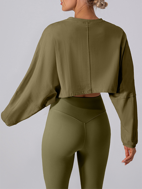 Yuvarlak Yaka Sweatshirt T-Shirt Spor Kısa Temel Tişört Yoga Koşu Rahat Uzun Kollu Tişört