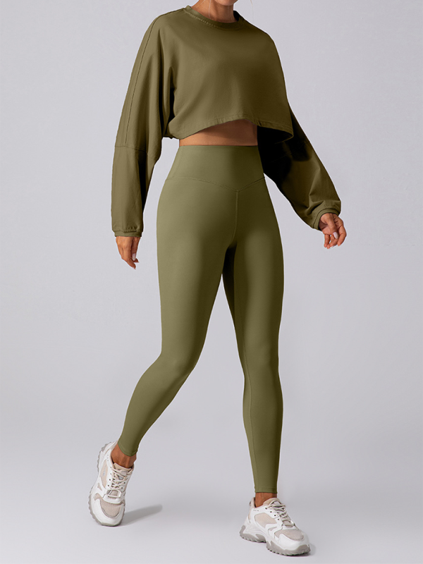 Yuvarlak Yaka Sweatshirt T-Shirt Spor Kısa Temel Tişört Yoga Koşu Rahat Uzun Kollu Tişört