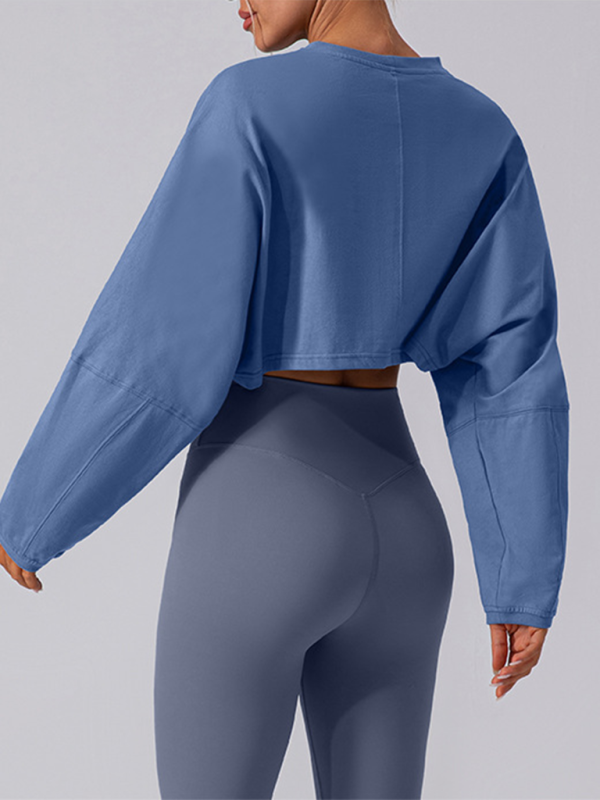 Yuvarlak Yaka Sweatshirt T-Shirt Spor Kısa Temel Tişört Yoga Koşu Rahat Uzun Kollu Tişört