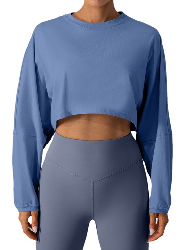 Yuvarlak Yaka Sweatshirt T-Shirt Spor Kısa Temel Tişört Yoga Koşu Rahat Uzun Kollu Tişört