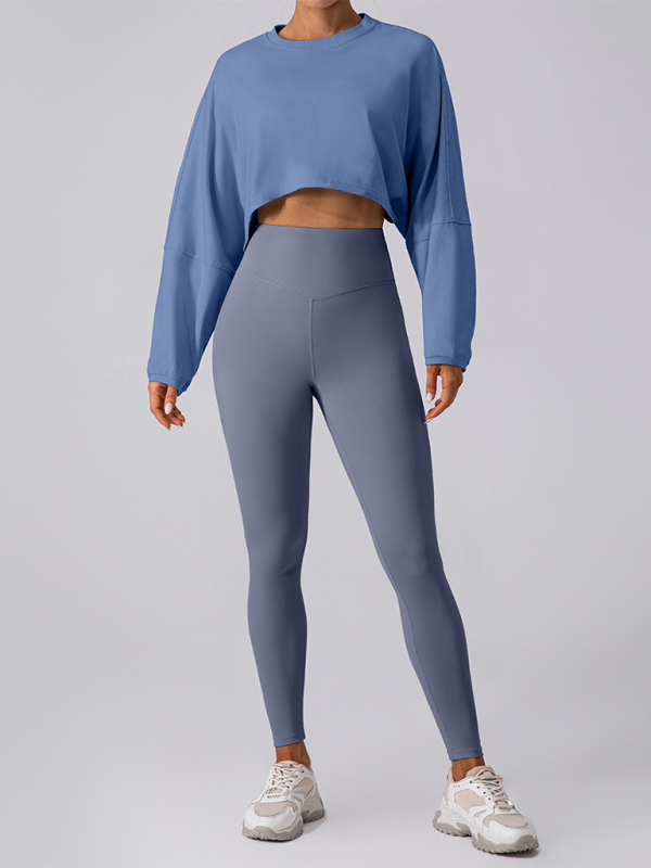 Yuvarlak Yaka Sweatshirt T-Shirt Spor Kısa Temel Tişört Yoga Koşu Rahat Uzun Kollu Tişört