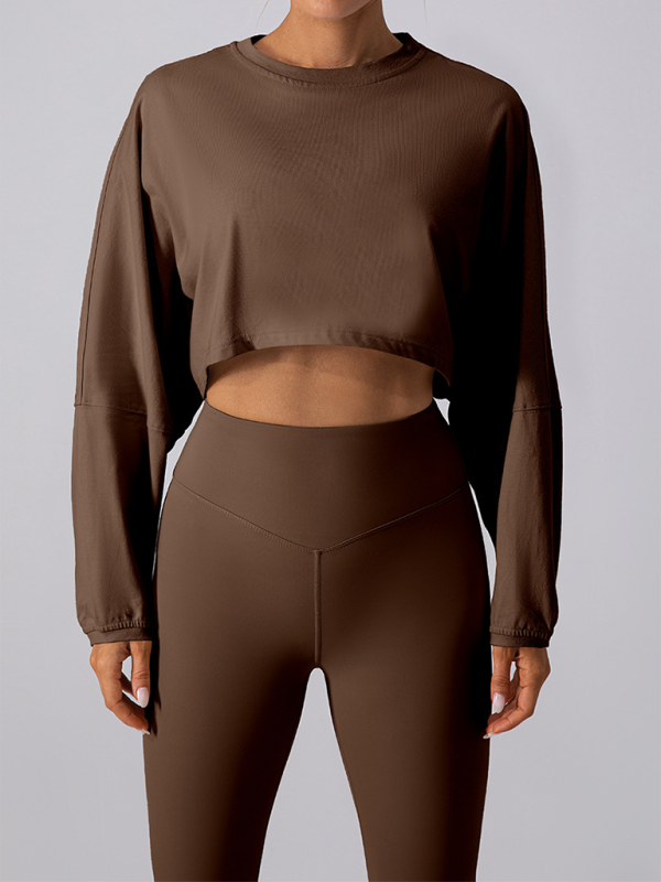 Yuvarlak Yaka Sweatshirt T-Shirt Spor Kısa Temel Tişört Yoga Koşu Rahat Uzun Kollu Tişört