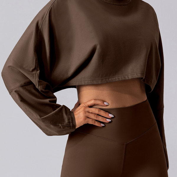 Yuvarlak Yaka Sweatshirt T-Shirt Spor Kısa Temel Tişört Yoga Koşu Rahat Uzun Kollu Tişört