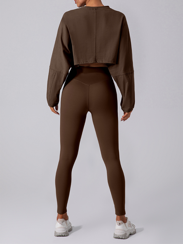Yuvarlak Yaka Sweatshirt T-Shirt Spor Kısa Temel Tişört Yoga Koşu Rahat Uzun Kollu Tişört